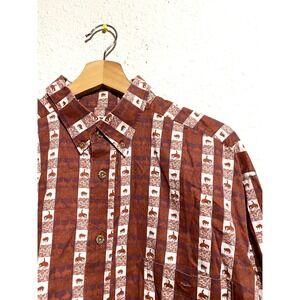 Barn Fly Mens Western Cowboy Buffalo‎ western Button Down Shirt AOP Brown Large